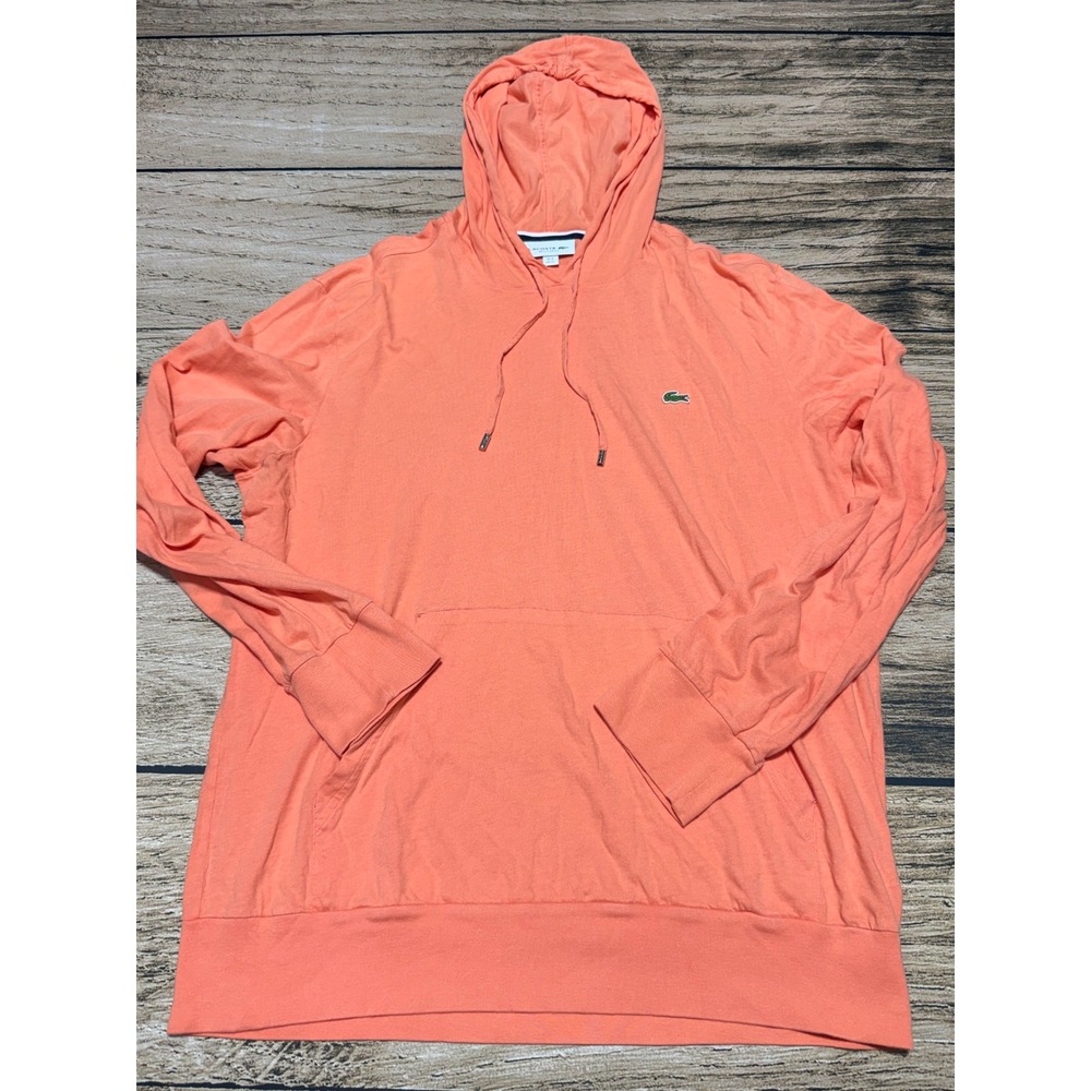 Lacoste Hoodie Mens XL Orange Regular Fit Cotton Lightweight Pullover FA10614